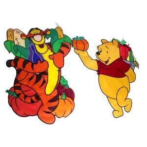 Vintage Disney Winnie The Pooh Tigger Halloween Fall Flag Pennant Set of 2